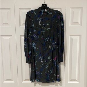 Tanya Taylor Dark Multicolor Floral Long Sleeve Dress